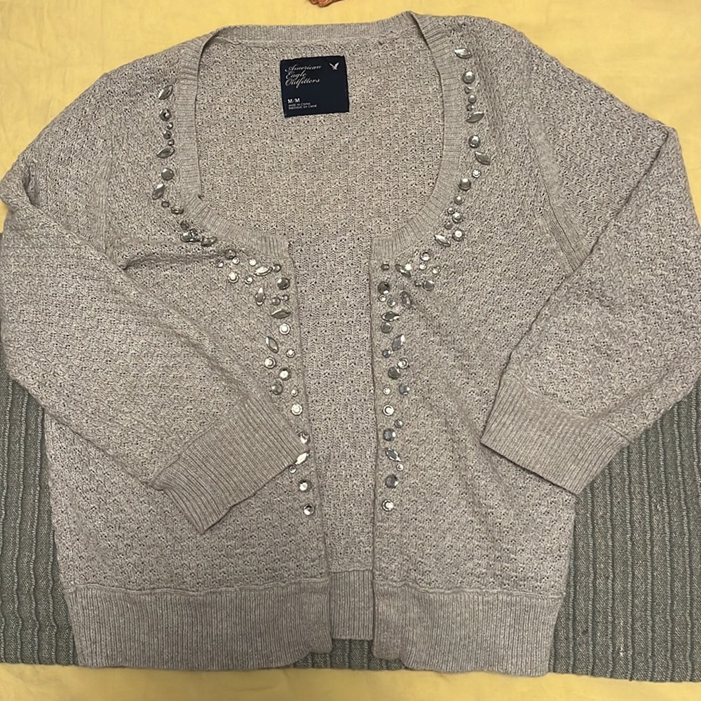 American Eagle Outfitters Gray Cardigan with Embellishments - Picture 2 of 6